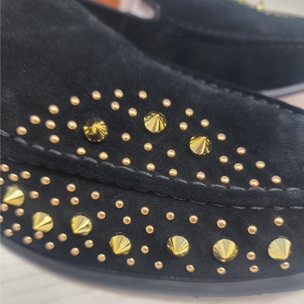 Elanroman Black Studded Loafers Gold Spikes Red Sole Shoes Womens Size 13.5 NEW - Picture 6 of 13